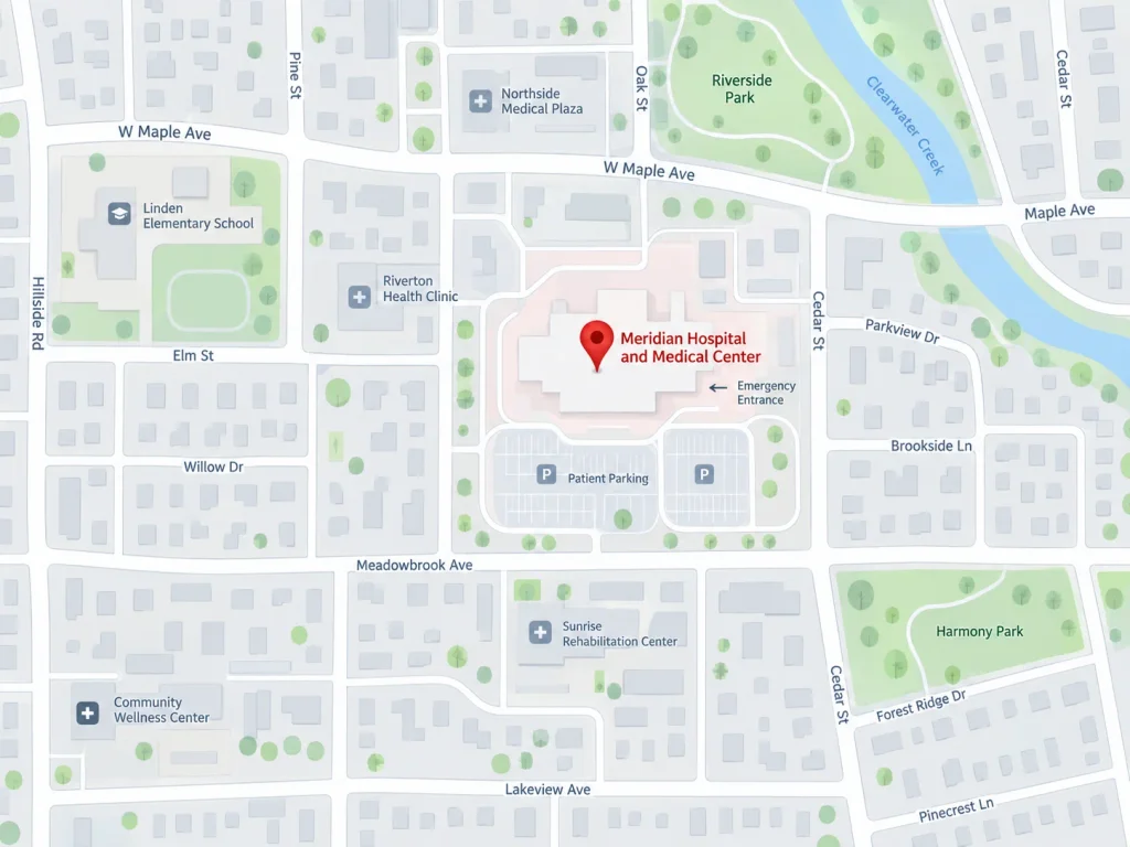 Google map location, Meridian Hospital and Medical Center